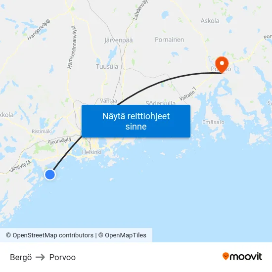 Bergö to Porvoo map