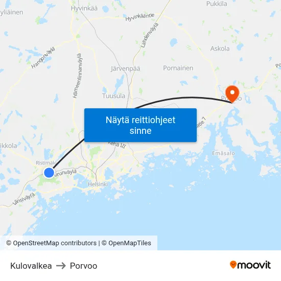 Kulovalkea to Porvoo map