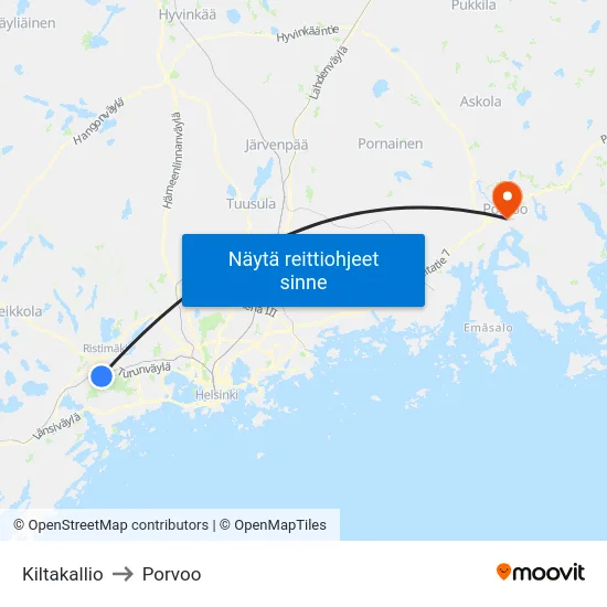 Kiltakallio to Porvoo map