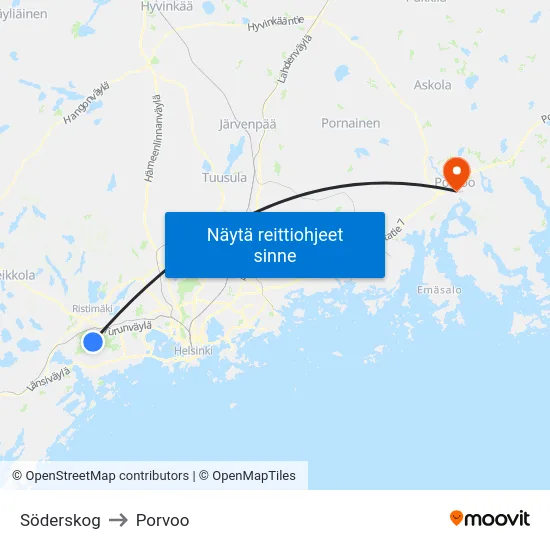 Söderskog to Porvoo map