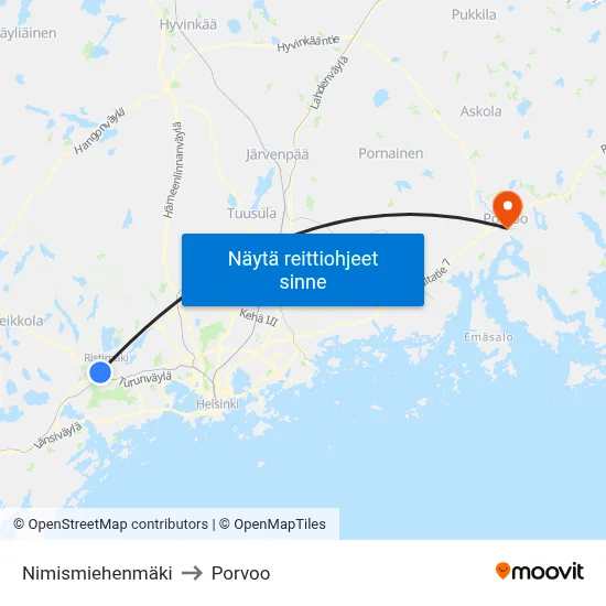 Nimismiehenmäki to Porvoo map