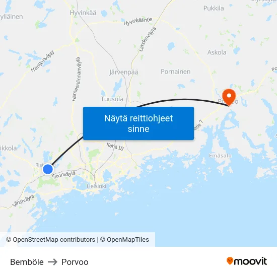 Bemböle to Porvoo map