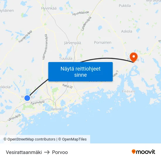 Vesirattaanmäki to Porvoo map