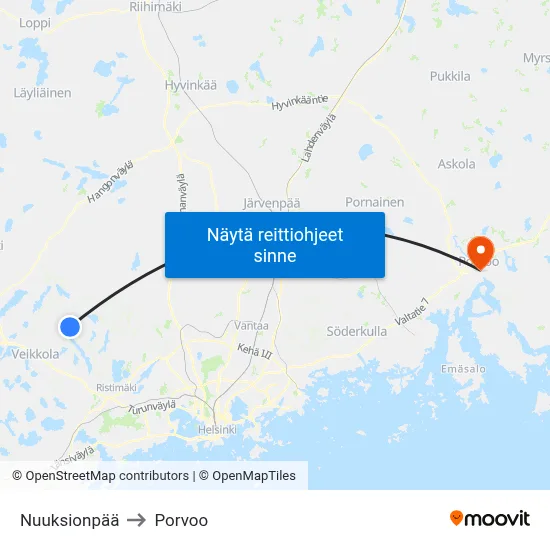 Nuuksionpää to Porvoo map