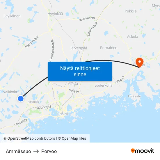 Ämmässuo to Porvoo map