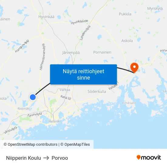 Niipperin Koulu to Porvoo map