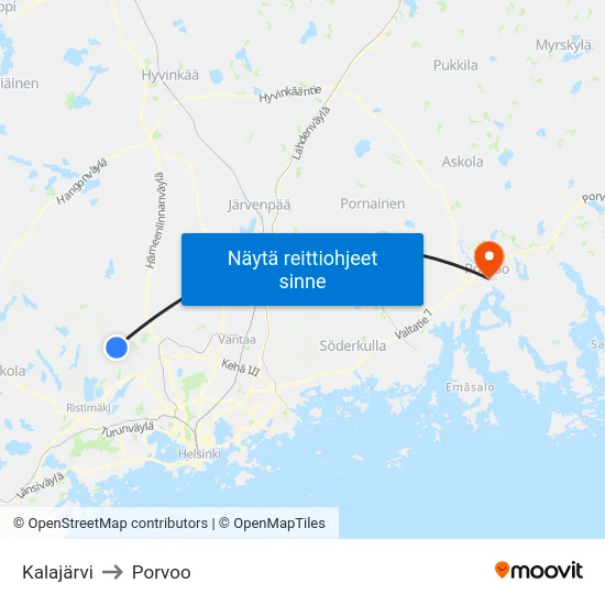 Kalajärvi to Porvoo map