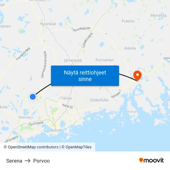 Serena to Porvoo map