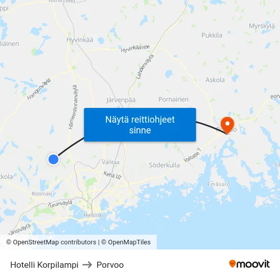 Hotelli Korpilampi to Porvoo map