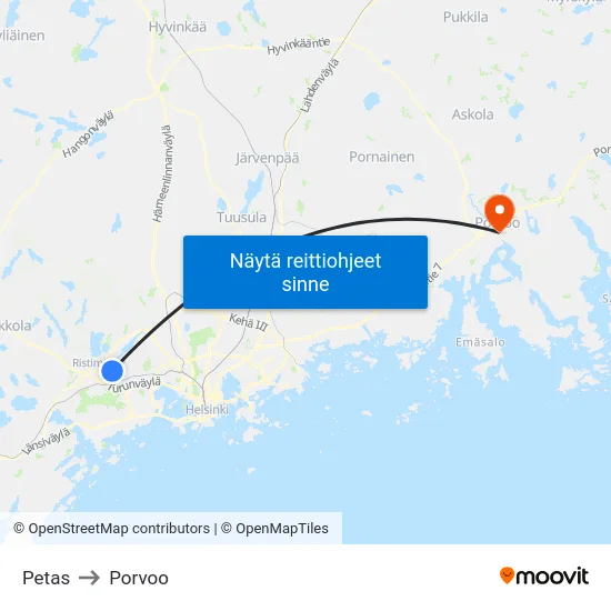 Petas to Porvoo map