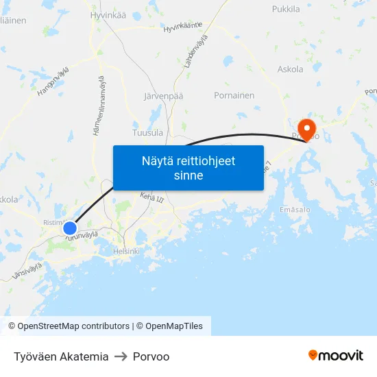 Työväen Akatemia to Porvoo map