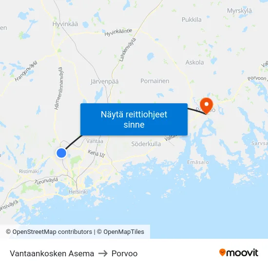 Vantaankosken Asema to Porvoo map