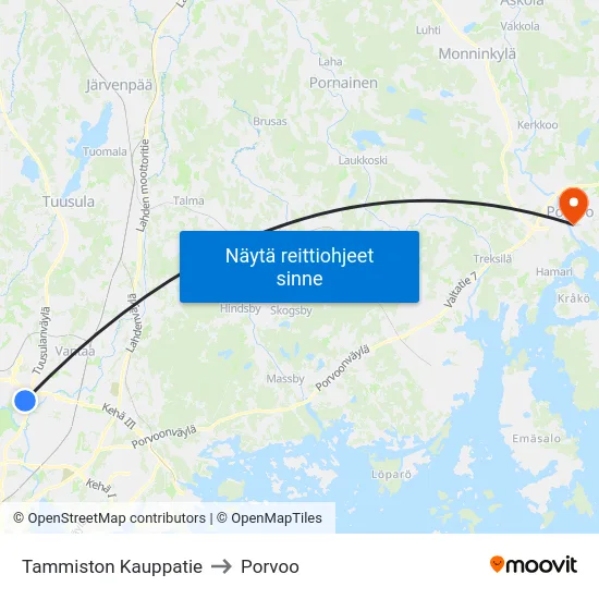 Tammiston Kauppatie to Porvoo map