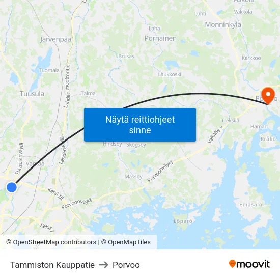 Tammiston Kauppatie to Porvoo map