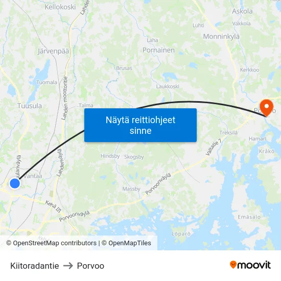 Kiitoradantie to Porvoo map