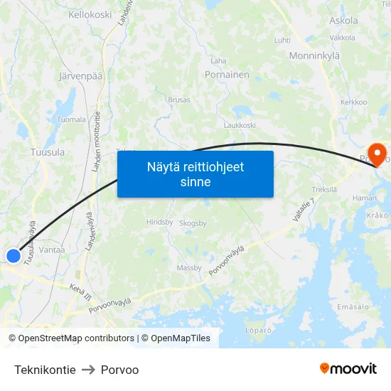 Teknikontie to Porvoo map