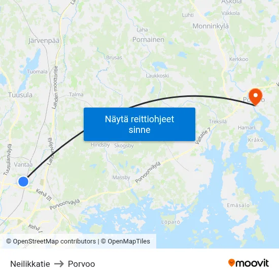 Neilikkatie to Porvoo map