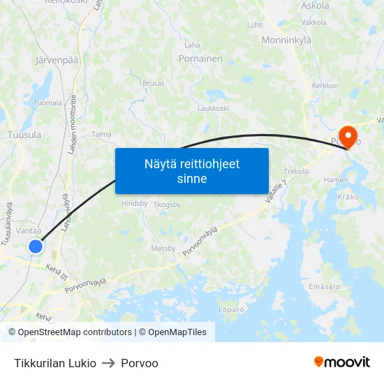 Tikkurilan Lukio to Porvoo map