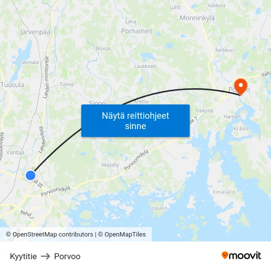 Kyytitie to Porvoo map