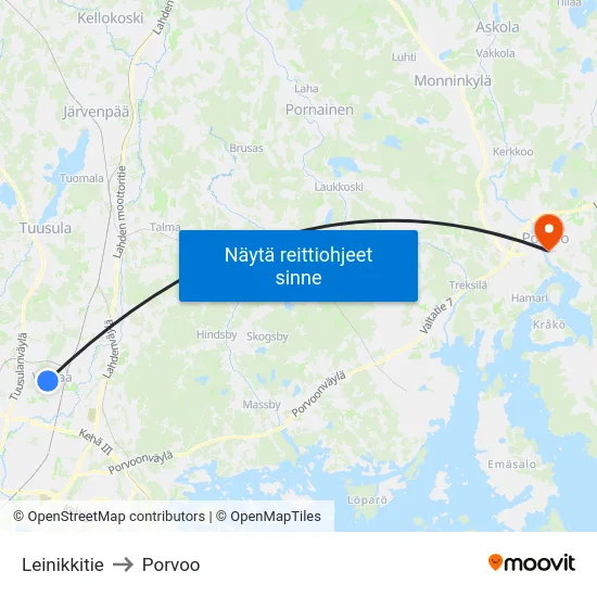 Leinikkitie to Porvoo map