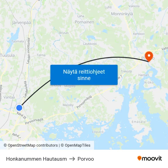 Honkanummen Hautausm to Porvoo map