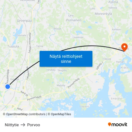 Niittytie to Porvoo map