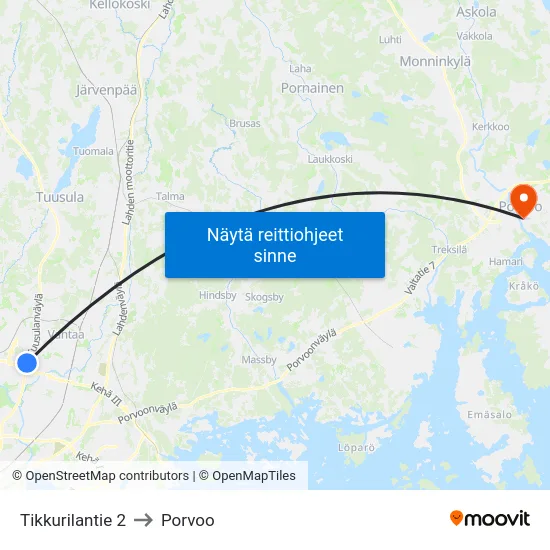 Tikkurilantie 2 to Porvoo map