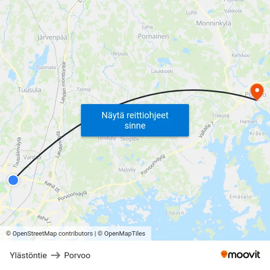 Ylästöntie to Porvoo map