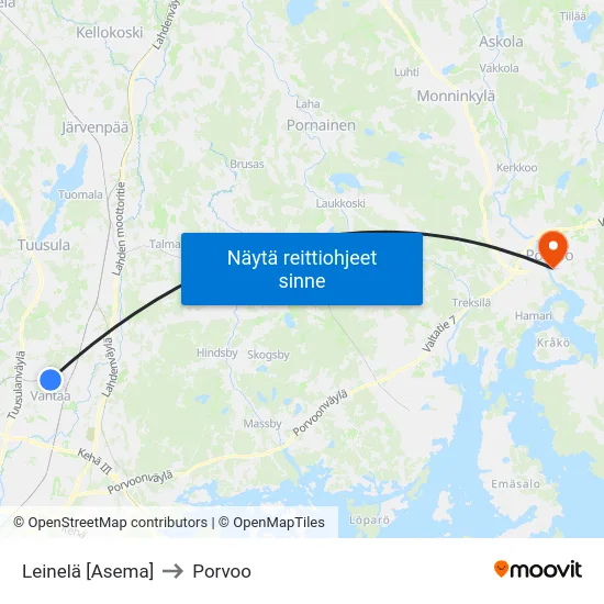 Leinelä [Asema] to Porvoo map