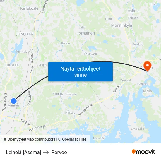 Leinelä [Asema] to Porvoo map