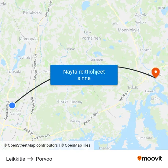 Leikkitie to Porvoo map