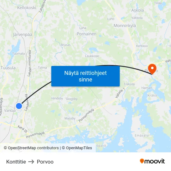 Konttitie to Porvoo map