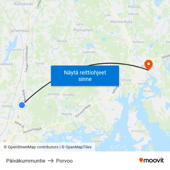 Päiväkummuntie to Porvoo map