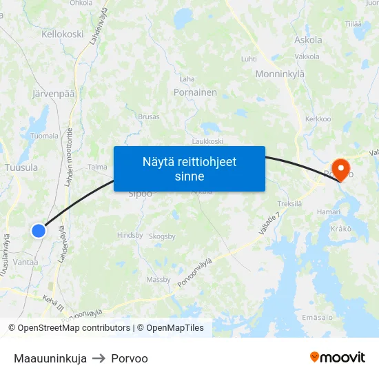 Maauuninkuja to Porvoo map