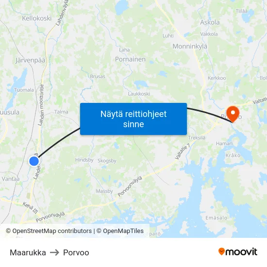 Maarukka to Porvoo map