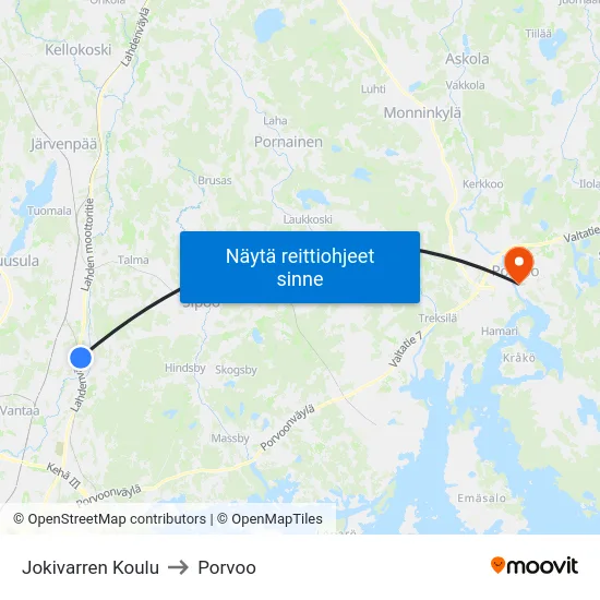 Jokivarren Koulu to Porvoo map