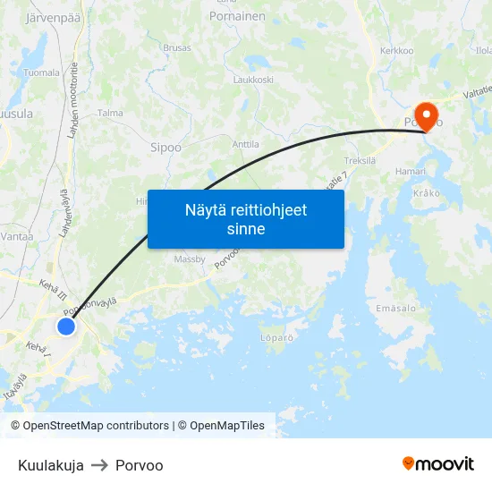 Kuulakuja to Porvoo map
