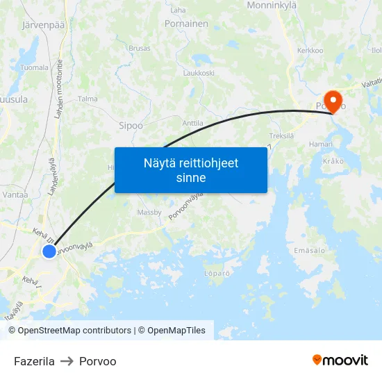 Fazerila to Porvoo map