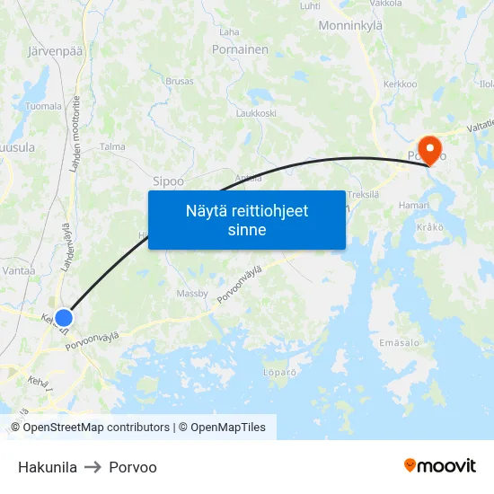 Hakunila to Porvoo map