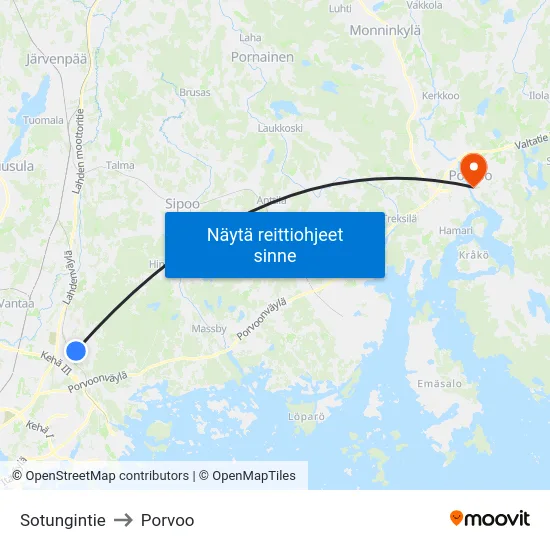 Sotungintie to Porvoo map