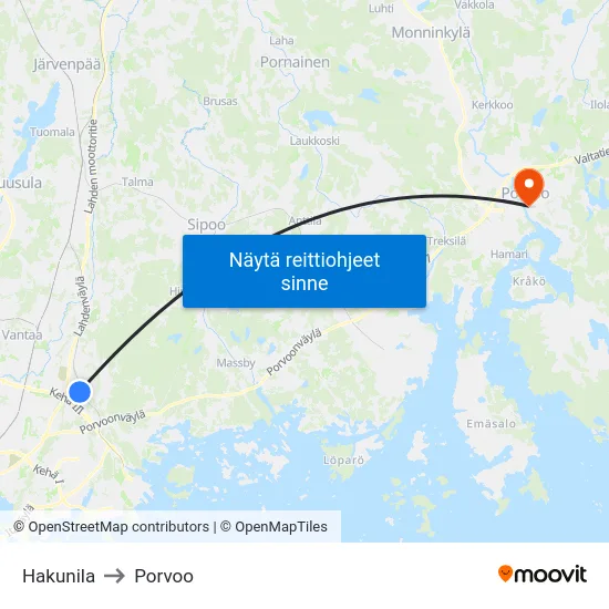 Hakunila to Porvoo map