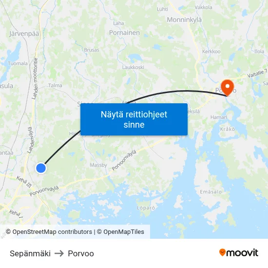 Sepänmäki to Porvoo map