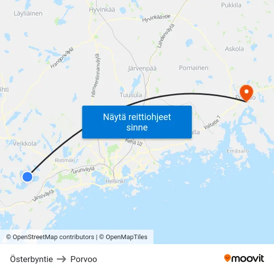 Österbyntie to Porvoo map