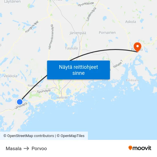 Masala to Porvoo map