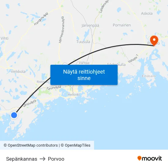 Sepänkannas to Porvoo map