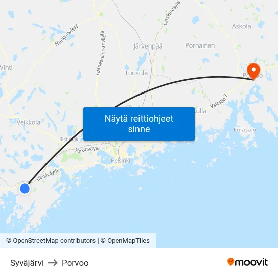 Syväjärvi to Porvoo map