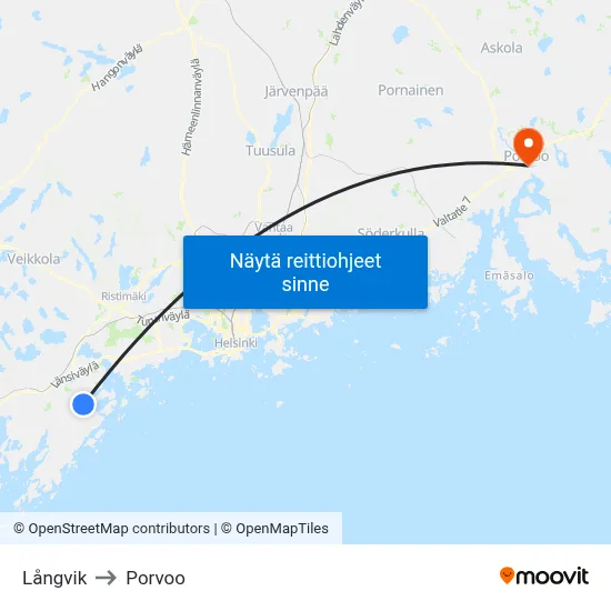 Långvik to Porvoo map