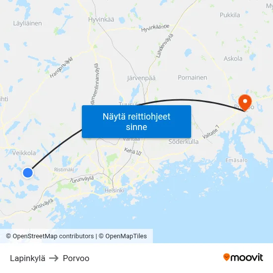 Lapinkylä to Porvoo map