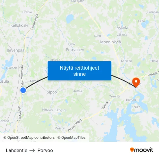 Lahdentie to Porvoo map