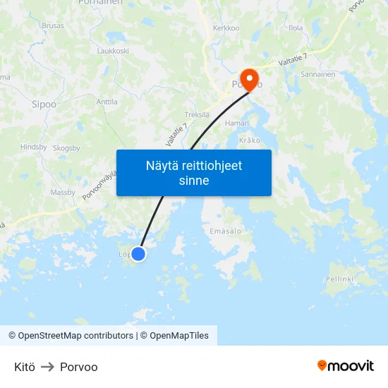 Kitö to Porvoo map